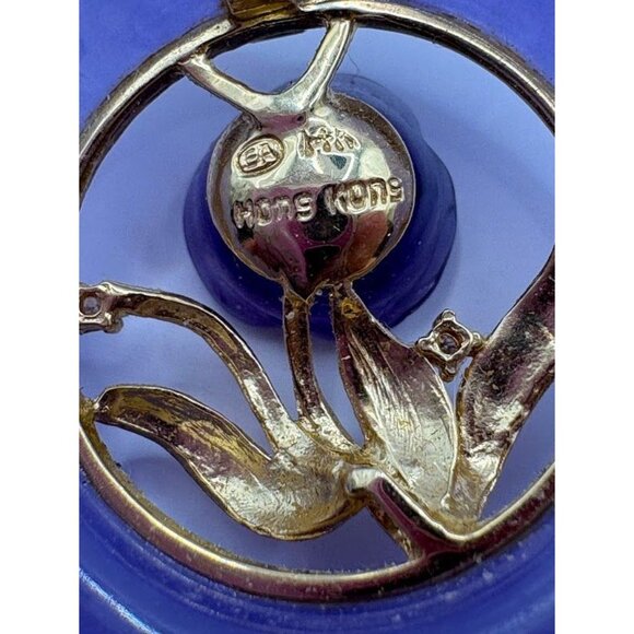 Vintage EA 14K Yellow Gold Amethyst Diamond and Lavender Jadeite Jade Pendant - Picture 5 of 9